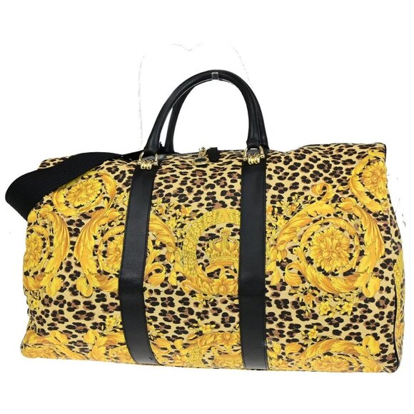 GIANNI VERSACE 2Way Travel Shoulder Hand Bag PVC Leather Yellow Black 31ED194